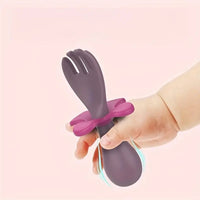 Ensemble de Fourchette et Cuillère d'Apprentissage pour Bébé en Silicone